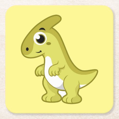 Cute Illustration Of A Parasaurolophus Dinosaur Square Paper Coaster