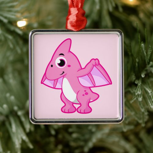 Cute Illustration Of A Pterodactyl Metal Ornament