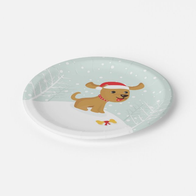 Cute Illustration Of a Puppy In The Snow Paper Plates (Angled)