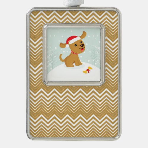 Cute Illustration Of a Puppy In The Snow Silver Plated Framed Ornament