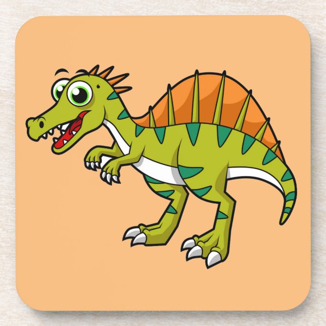Cute Illustration Of A Smiling Spinosaurus. Beverage Coaster (Front)