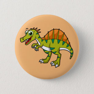 Cute Illustration Of A Smiling Spinosaurus. Button