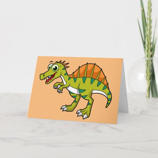 Cute Illustration Of A Smiling Spinosaurus. Card (Front)