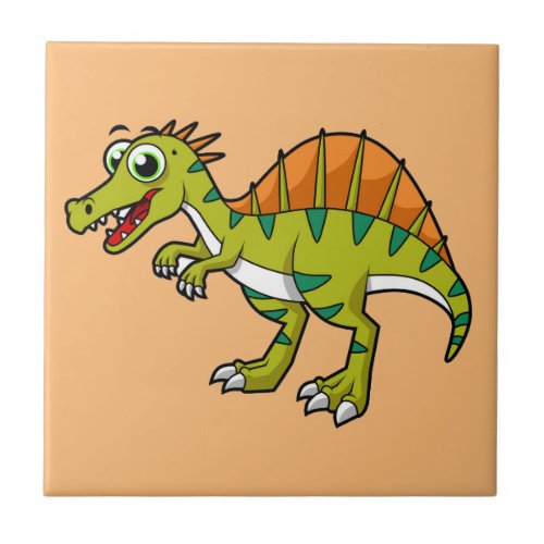 Cute Illustration Of A Smiling Spinosaurus Ceramic Tile