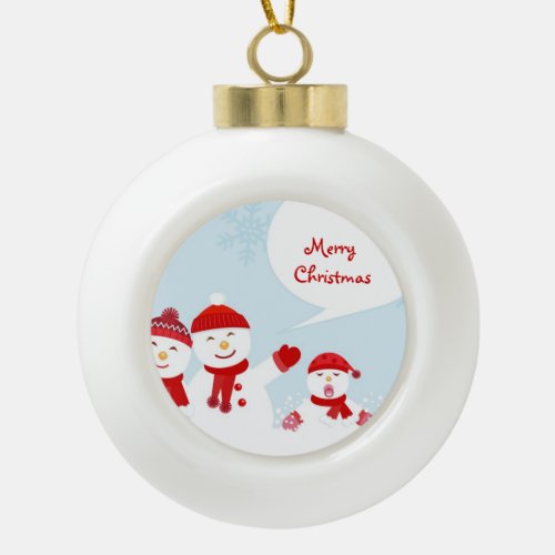 Cute Illustration Of a Snowman With Snowflakes Ceramic Ball Christmas Ornament