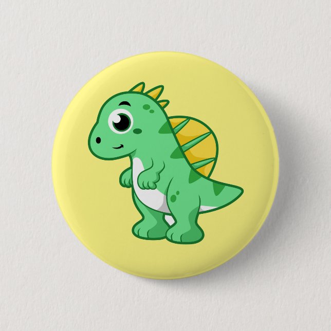 Cute Illustration Of A Spinosaurus. Button (Front)