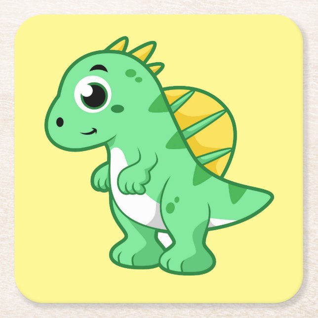 Cute Illustration Of A Spinosaurus. Square Paper Coaster (Front)