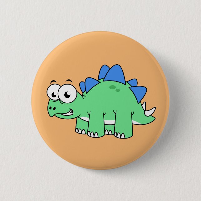 Cute Illustration Of A Stegosaurus. 2 Button (Front)