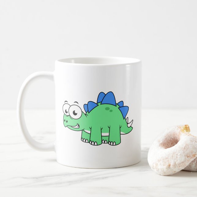 Cute Illustration Of A Stegosaurus. 2 Coffee Mug (With Donut)