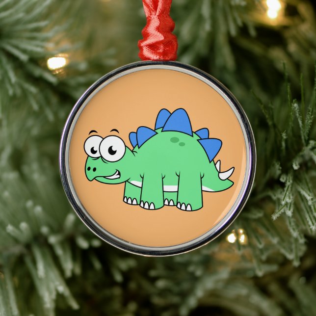 Cute Illustration Of A Stegosaurus. 2 Metal Ornament (Tree)