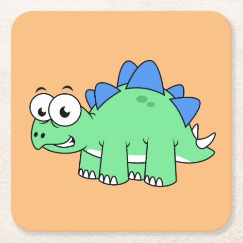 Cute Illustration Of A Stegosaurus 2 Square Paper Coaster