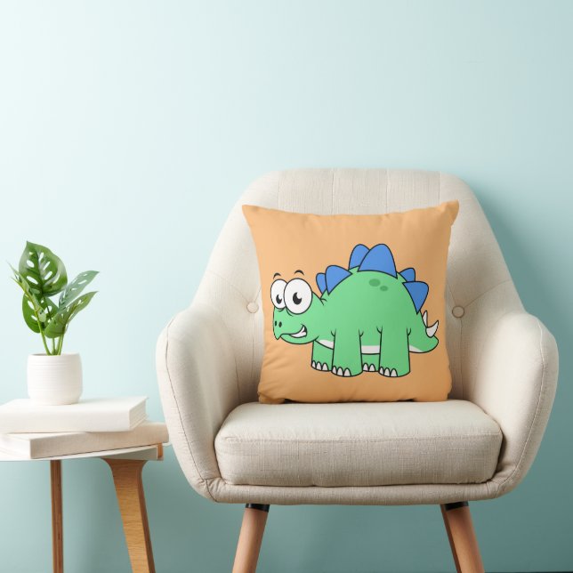 Cute Illustration Of A Stegosaurus. 2 Throw Pillow (Chair)