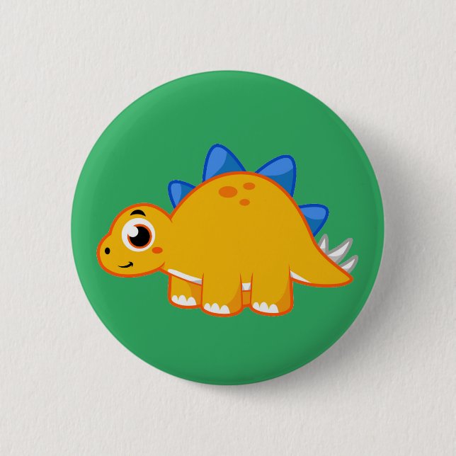 Cute Illustration Of A Stegosaurus. Button (Front)