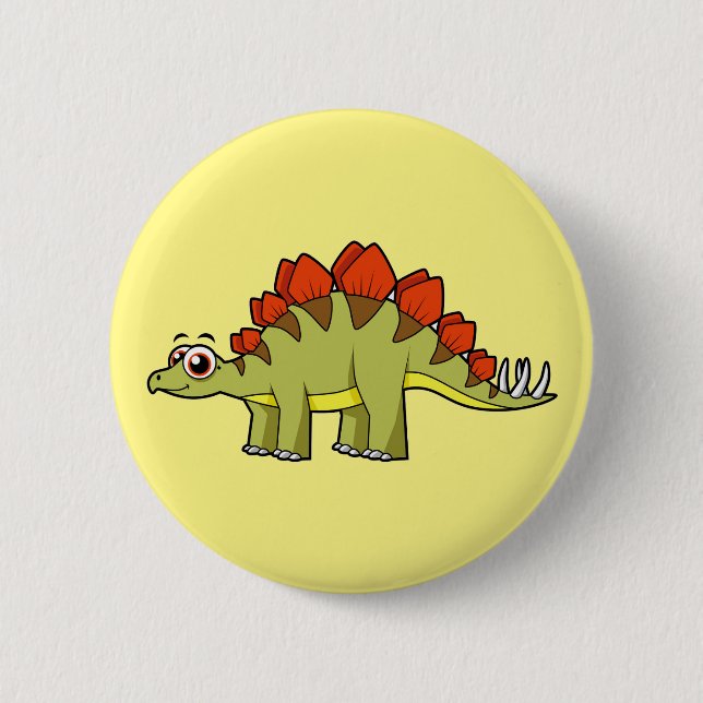 Cute Illustration Of A Stegosaurus Dinosaur. Button (Front)