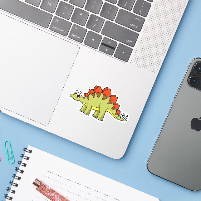 Cute Illustration Of A Stegosaurus Dinosaur. Sticker (Laptop w/ iPhone)