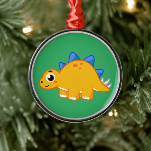 Cute Illustration Of A Stegosaurus Metal Ornament