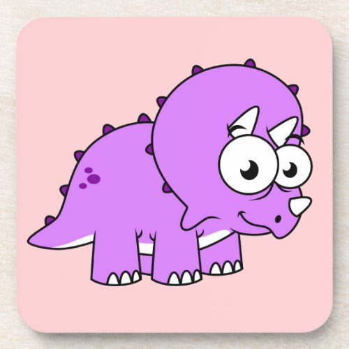 Cute Illustration Of A Triceratops Beverage Coaster
