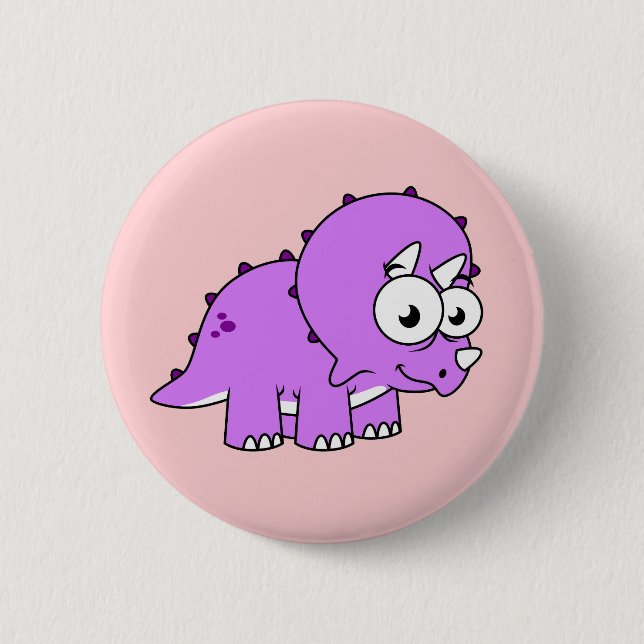 Cute Illustration Of A Triceratops. Button (Front)