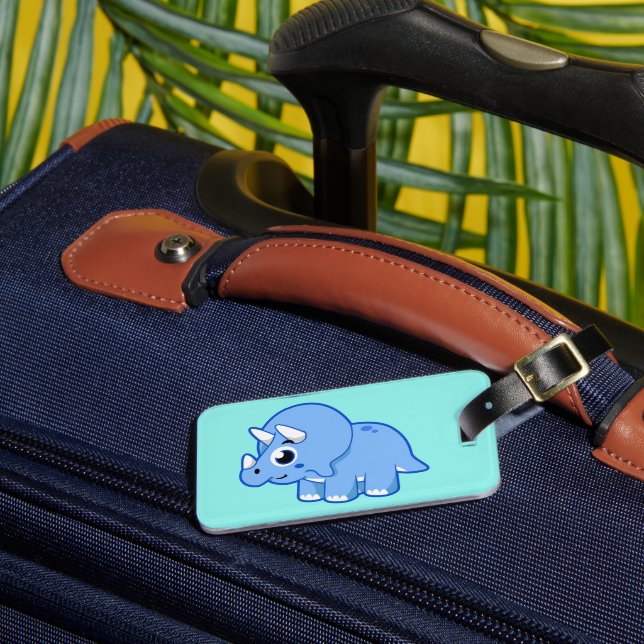Cute Illustration Of A Triceratops Dinosaur. Luggage Tag (Front Insitu 3)