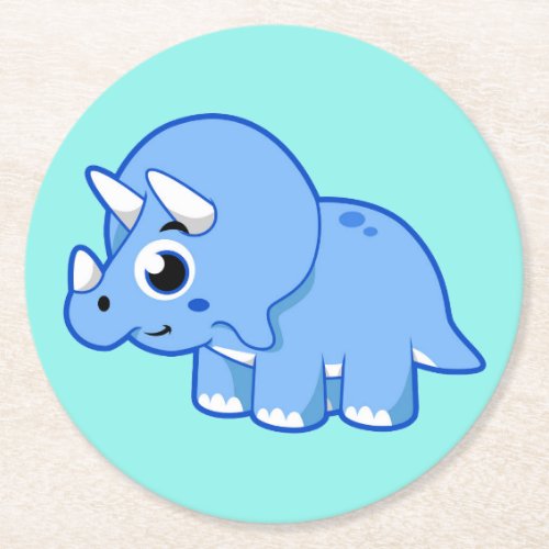 Cute Illustration Of A Triceratops Dinosaur Round Paper Coaster