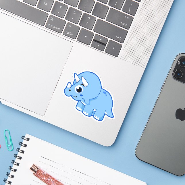 Cute Illustration Of A Triceratops Dinosaur. Sticker (Laptop w/ iPhone)