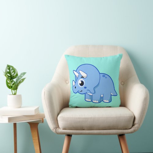 Cute Illustration Of A Triceratops Dinosaur Throw Pillow
