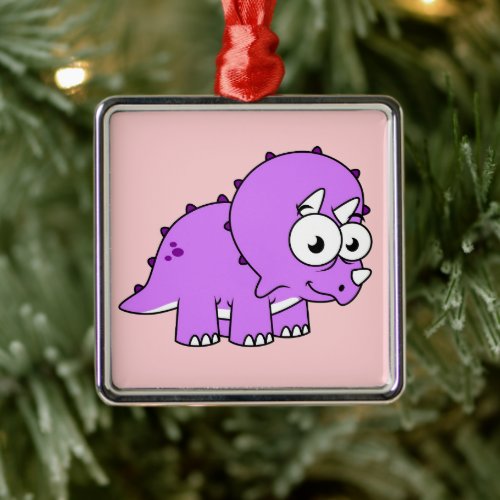 Cute Illustration Of A Triceratops Metal Ornament