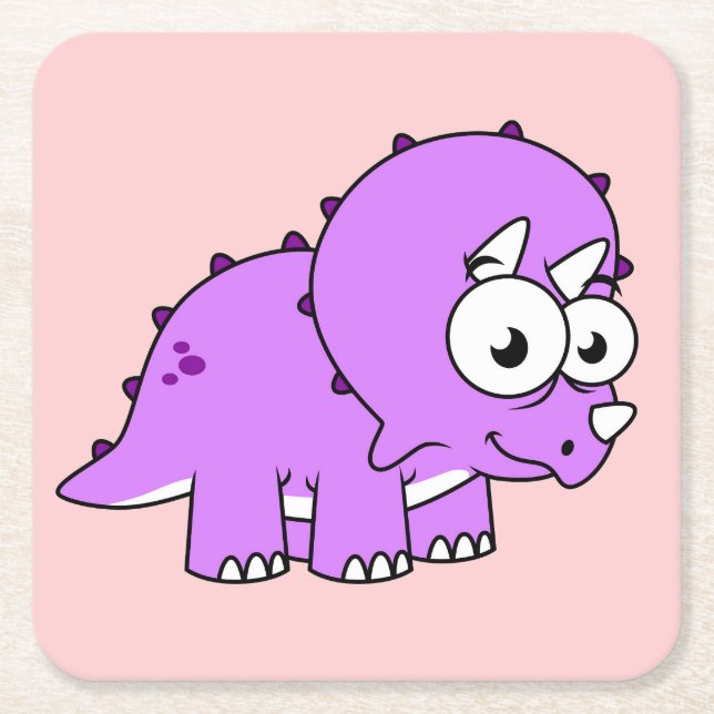 Cute Illustration Of A Triceratops. Square Paper Coaster (Front)