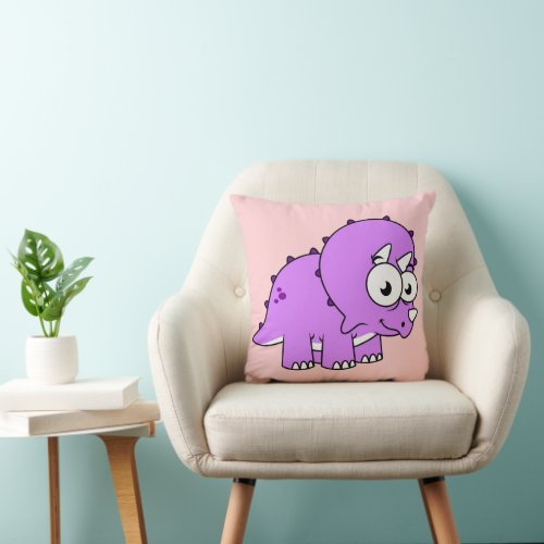 Cute Illustration Of A Triceratops Throw Pillow