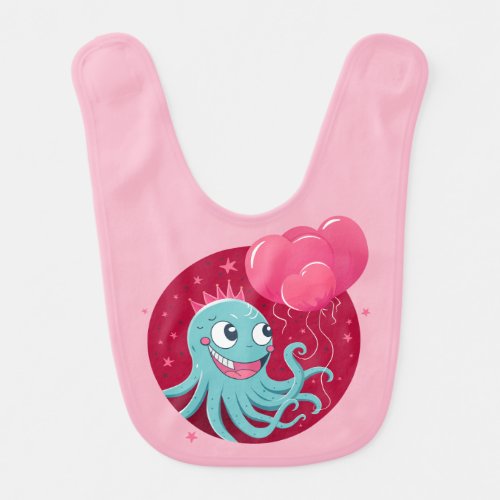 Cute illustration of an octopus holding balloons baby bib