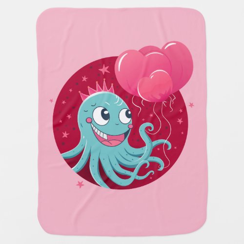 Cute illustration of an octopus holding balloons baby blanket