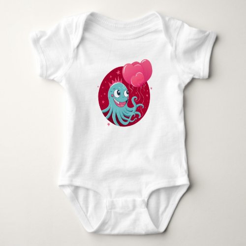Cute illustration of an octopus holding balloons baby bodysuit