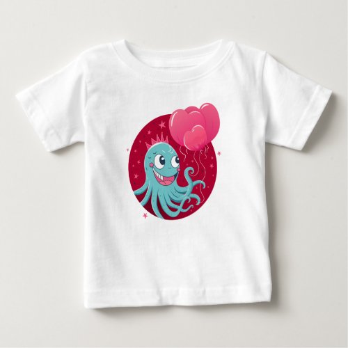 Cute illustration of an octopus holding balloons baby T_Shirt