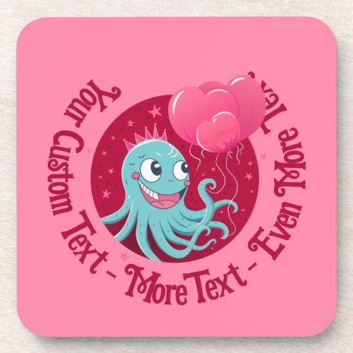 Cute illustration of an octopus holding balloons beverage coaster