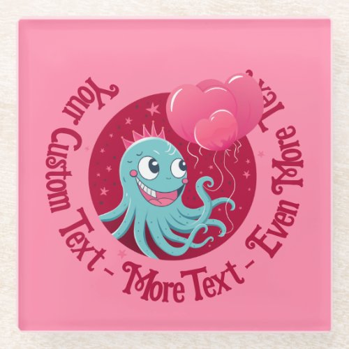 Cute illustration of an octopus holding balloons glass coaster