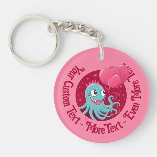 Cute illustration of an octopus holding balloons keychain