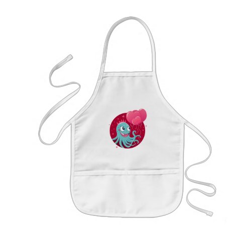 Cute illustration of an octopus holding balloons kids apron