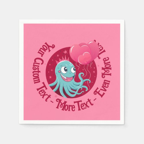 Cute illustration of an octopus holding balloons napkins