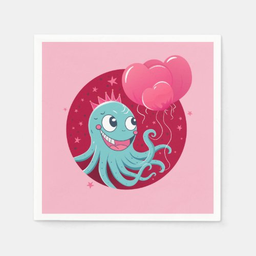 Cute illustration of an octopus holding balloons napkins