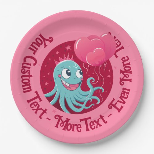 Cute illustration of an octopus holding balloons paper plates