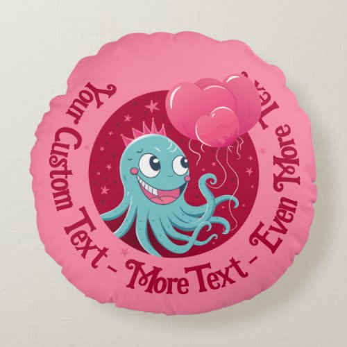 Cute illustration of an octopus holding balloons round pillow