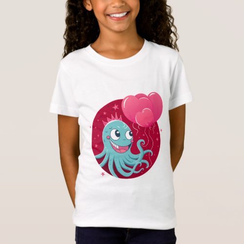 Cute illustration of an octopus holding balloons T_Shirt