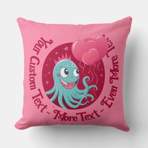 Cute illustration of an octopus holding balloons throw pillow