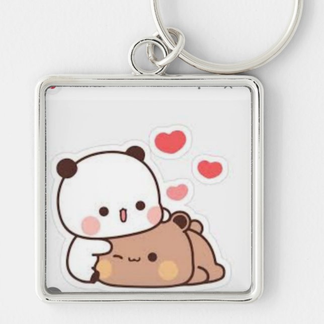 Cute Illustration of Bubu & Dudu with Hear Keychain (Front)