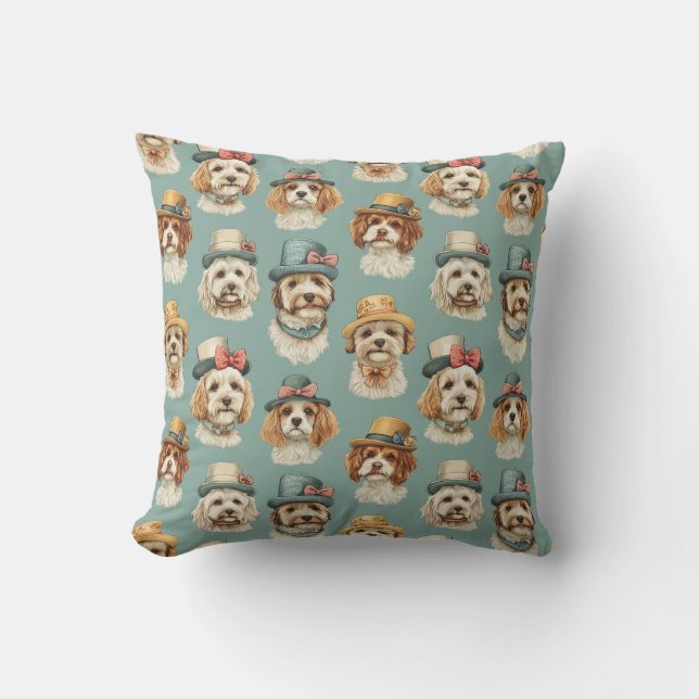 Cute illustration of Dogs in Hats Throw Pillow (Front)