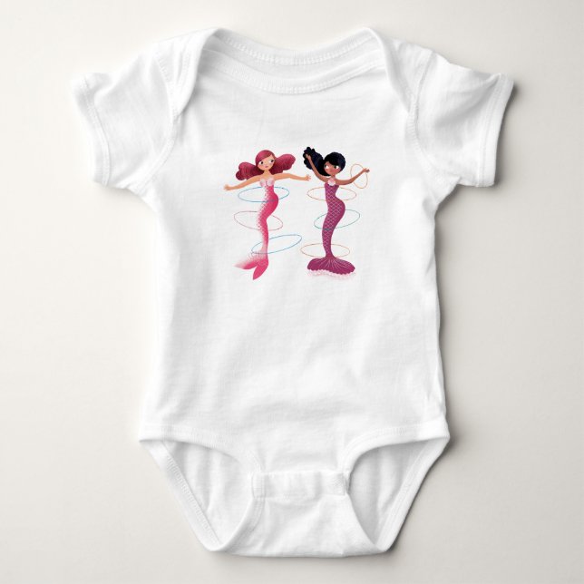 Cute illustration of mermaids' day on the Beach Baby Bodysuit (Front)