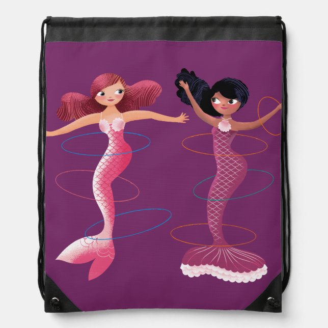 Cute illustration of mermaids' day on the Beach Drawstring Bag (Front)