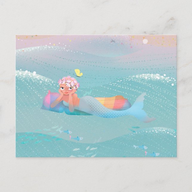 Cute illustration of mermaids' day on the Beach Postcard (Front)