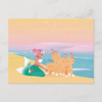 Cute illustration of mermaids' day on the Beach Postcard