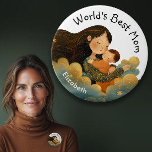 Cute Illustration of Mother & Child   Mother's Day Button